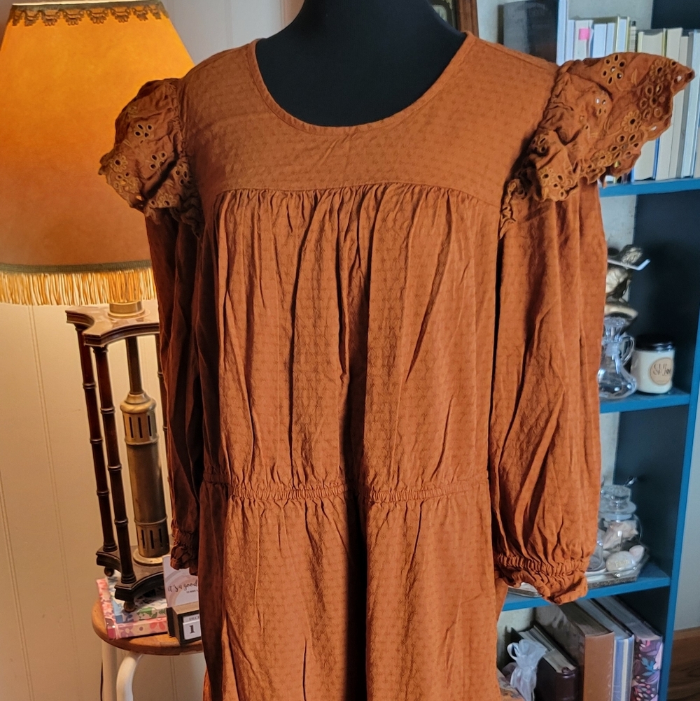 Plus Size 2x Burnt Orange Peasant Dress - Picture 2 of 7